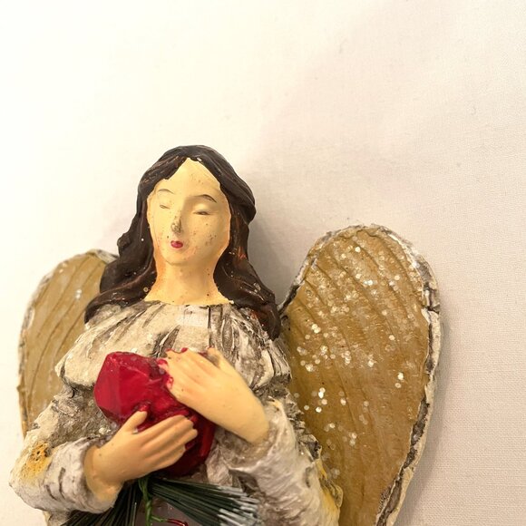 Lighted Angel Figurine White Birch Wood Glitter 9" x 4" Table Top Decoration - Picture 5 of 8